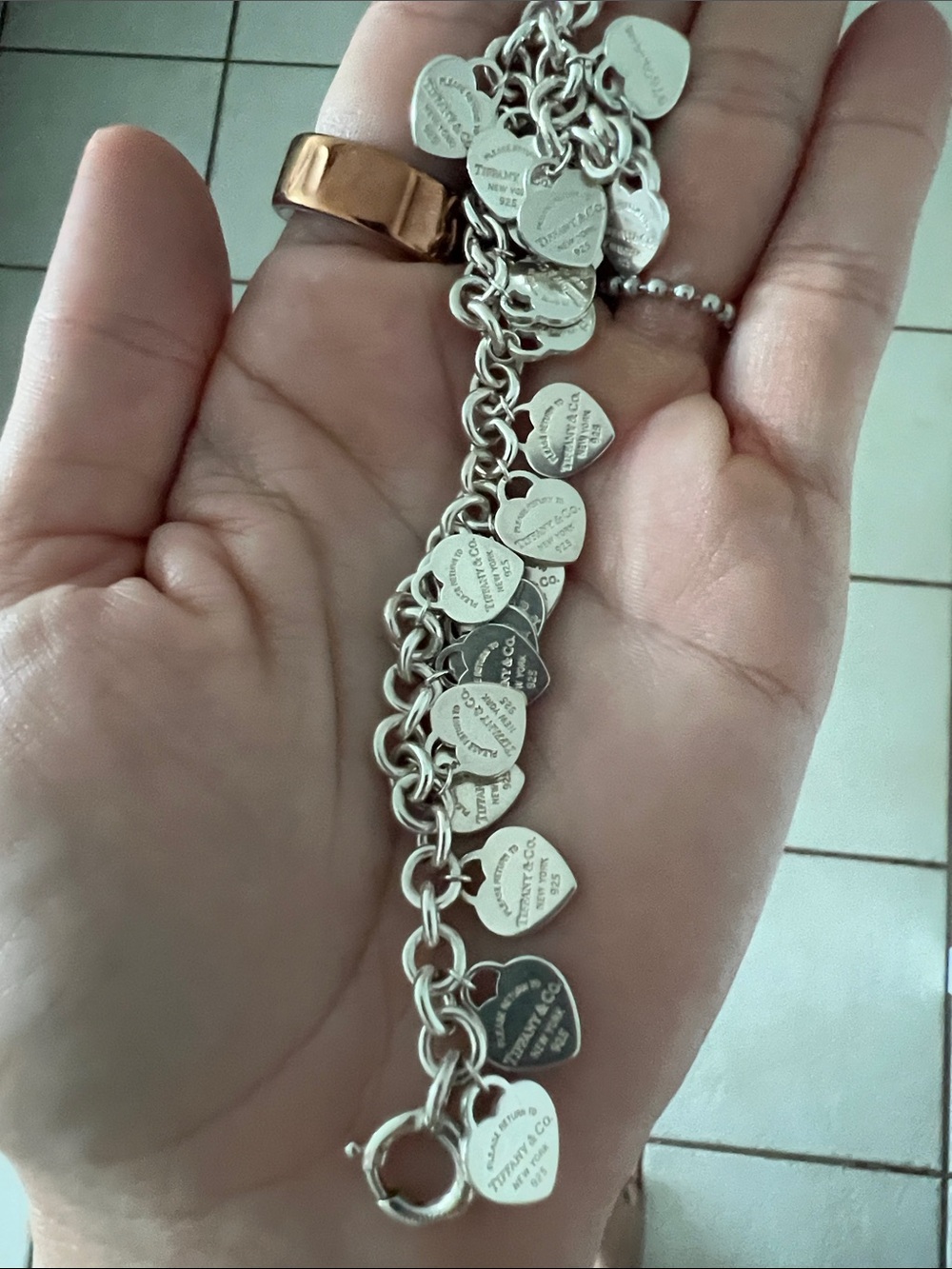 Tiffany & Co. Silver Multi Hearts Charms Bracelet in Tiffany Blue - Picture 5 of 6